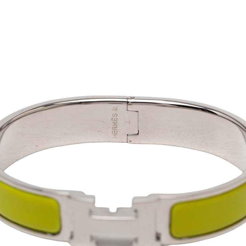 Hermes Click PM Enamel Bracelet Bangle Silver Yellow Green Metal — view 4