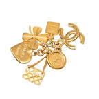Chanel CC Logo Heart Clover Quilted Perfume Bottle Motif Vintage Brooch 95 Gold