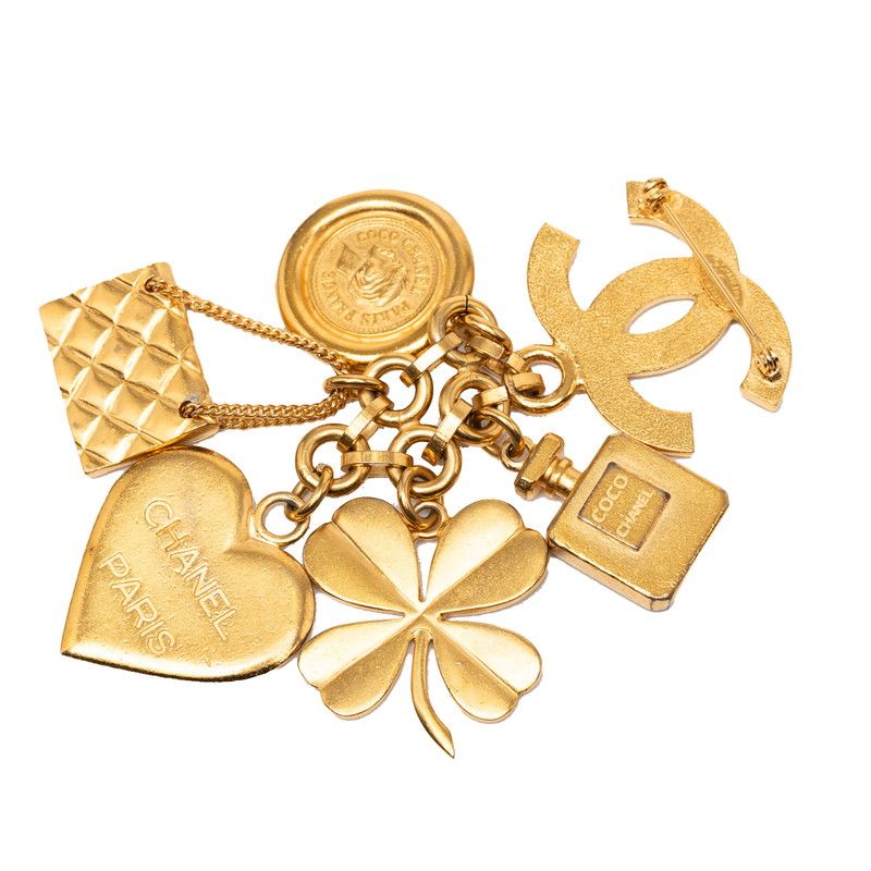 Chanel CC Logo Heart Clover Quilted Perfume Bottle Motif Vintage Brooch 95 Gold — view 2