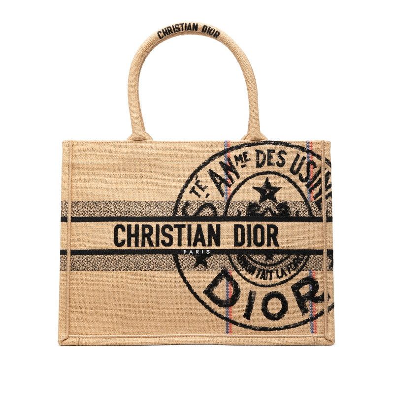 Dior Book Tote Bag Beige Black Canvas