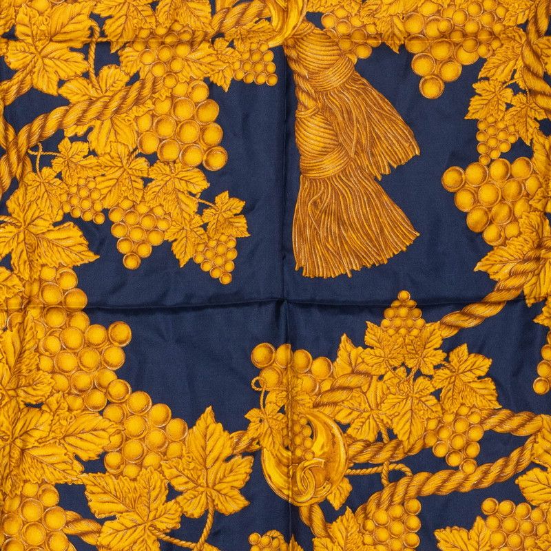Chanel Grape Scarf Navy Yellow Silk — view 2