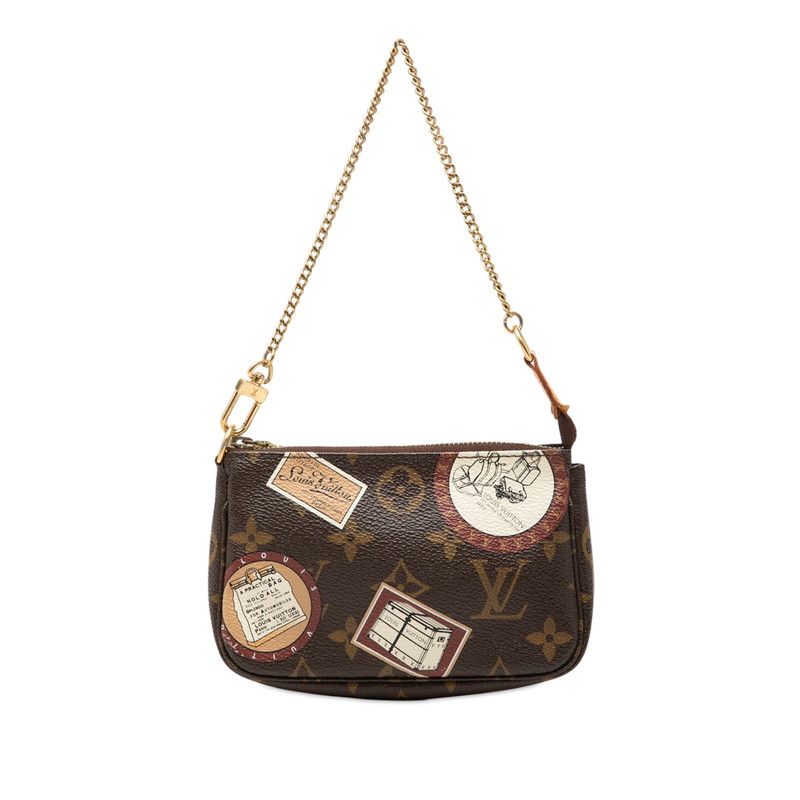 Louis Vuitton Monogram Patch Mini Pochette Soiru Pouch Handbag Brown Leather
