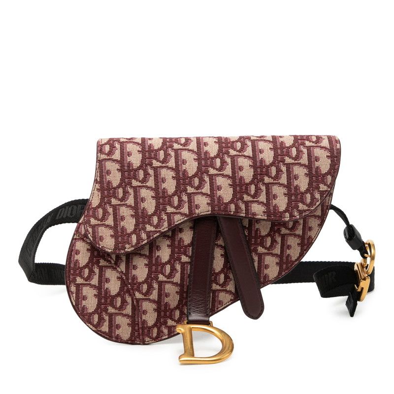 Dior Oblique Trotter Saddle Belt Bag Wine Red Beige Canvas Leather