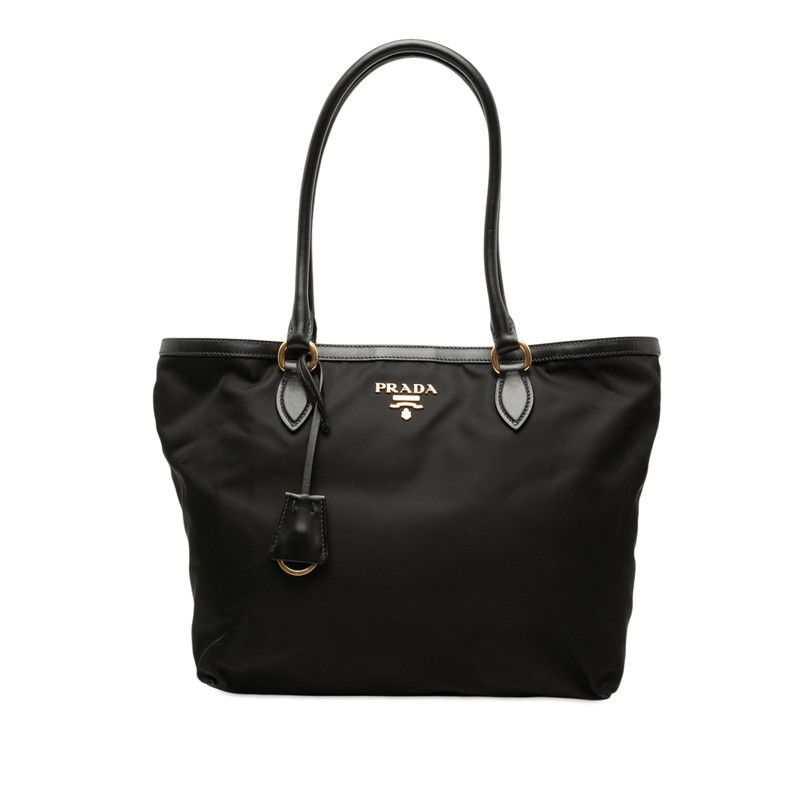 Prada Logo Tote Bag Black Nylon Leather