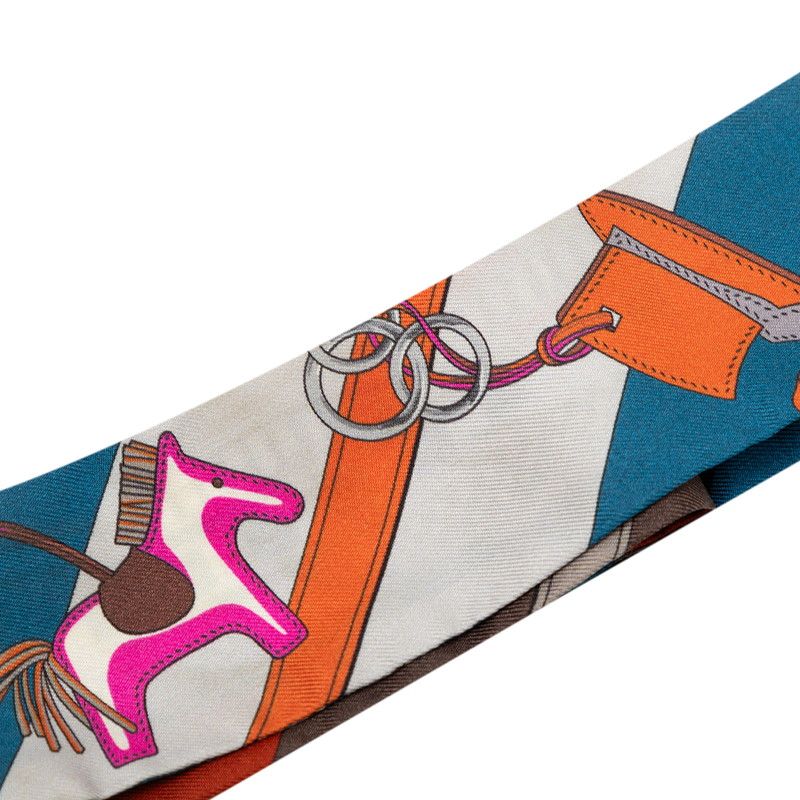 Hermes Twilly Brides Et Gray Bridle and Charm Scarf Multicolor Silk — view 4