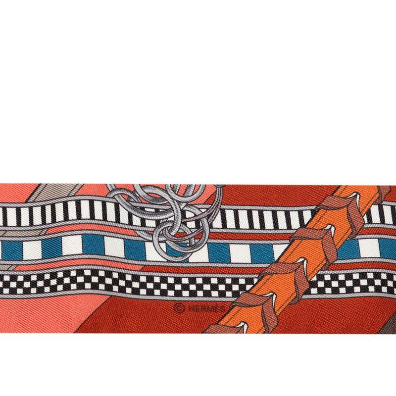 Hermes Twilly Brides Et Gray Bridle and Charm Scarf Multicolor Silk — view 3