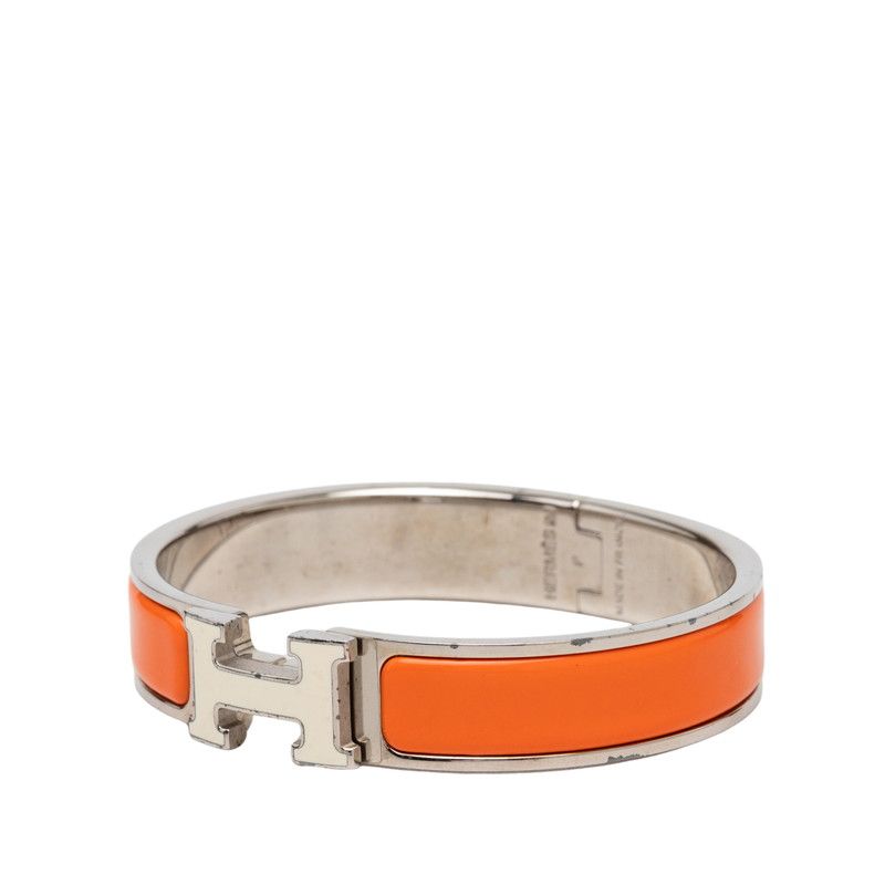 Hermes Click PM Bracelet Bangle Silver Orange Ivory Metal — view 2