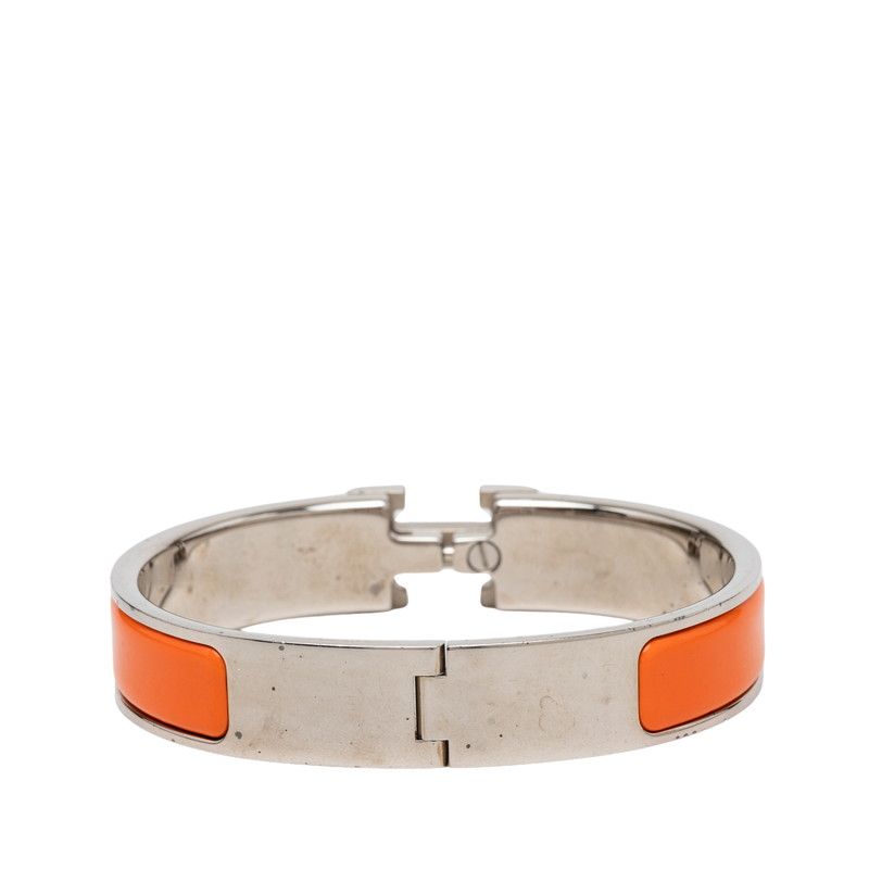 Hermes Click PM Bracelet Bangle Silver Orange Ivory Metal — view 3