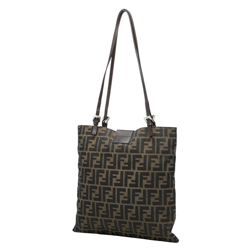 Fendi Zucca Tote Shoulder Bag Brown Canvas Leather — view 2