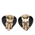 Chanel CC Logo Heart Motif Earrings Gold Beige Black Plated Faux Pearl — view 2