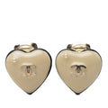Chanel CC Logo Heart Motif Earrings Gold Beige Black Plated Faux Pearl