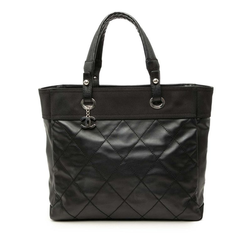 Chanel Paris Biarritz MM Tote Bag Black Leather