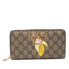 Gucci GG Supreme Bananya Print Zippy Wallet Brown Yellow Leather