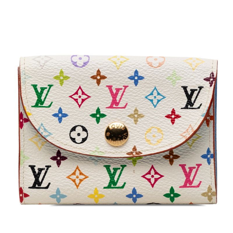 Louis Vuitton Monogram Multicolor Business Card Holder Case White Blue Leather