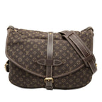 Louis Vuitton Monogram Mini Lin Saumur 30 Crossbody Shoulder Bag Dark Brown