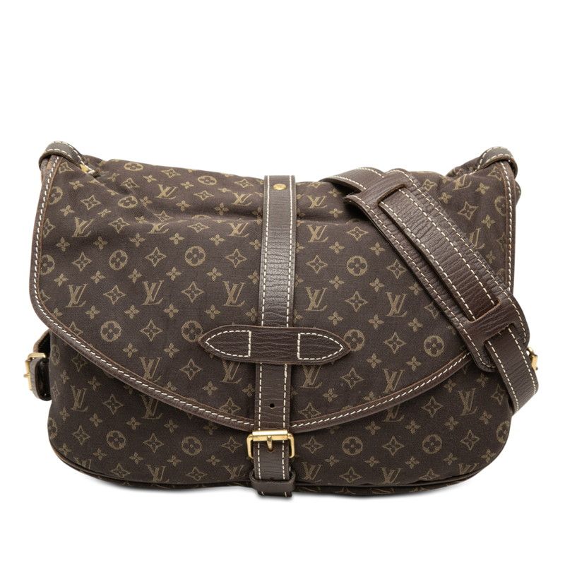 Louis Vuitton Monogram Mini Lin Saumur 30 Crossbody Shoulder Bag Dark Brown