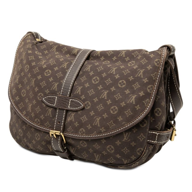 Louis Vuitton Monogram Mini Lin Saumur 30 Crossbody Shoulder Bag Dark Brown — view 2