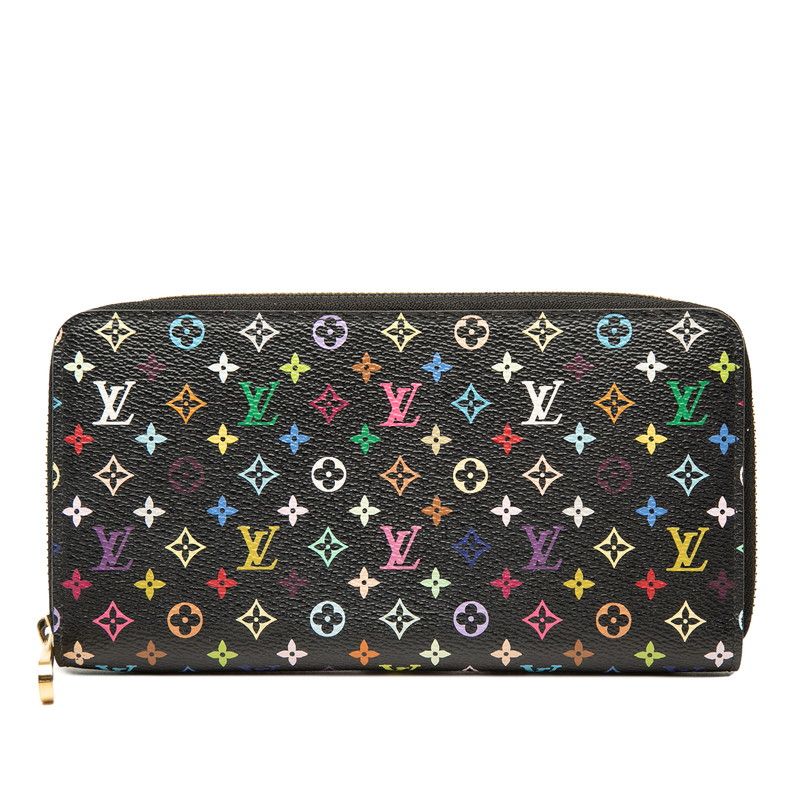 Louis Vuitton Monogram Multicolor Zippy Wallet Zip Around Black Leather
