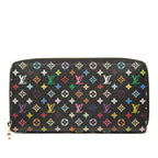 Louis Vuitton Monogram Multicolor Zippy Wallet Zip Around Black Leather