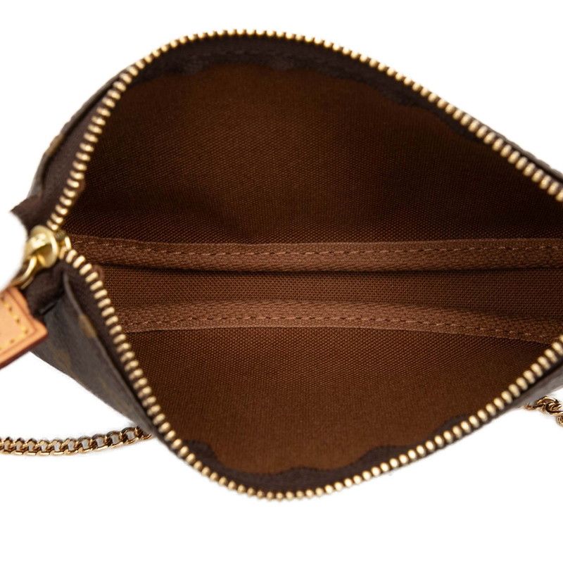 Louis Vuitton Monogram Mini Pochette Soirle Chain Handbag Pouch Brown Leather — view 4