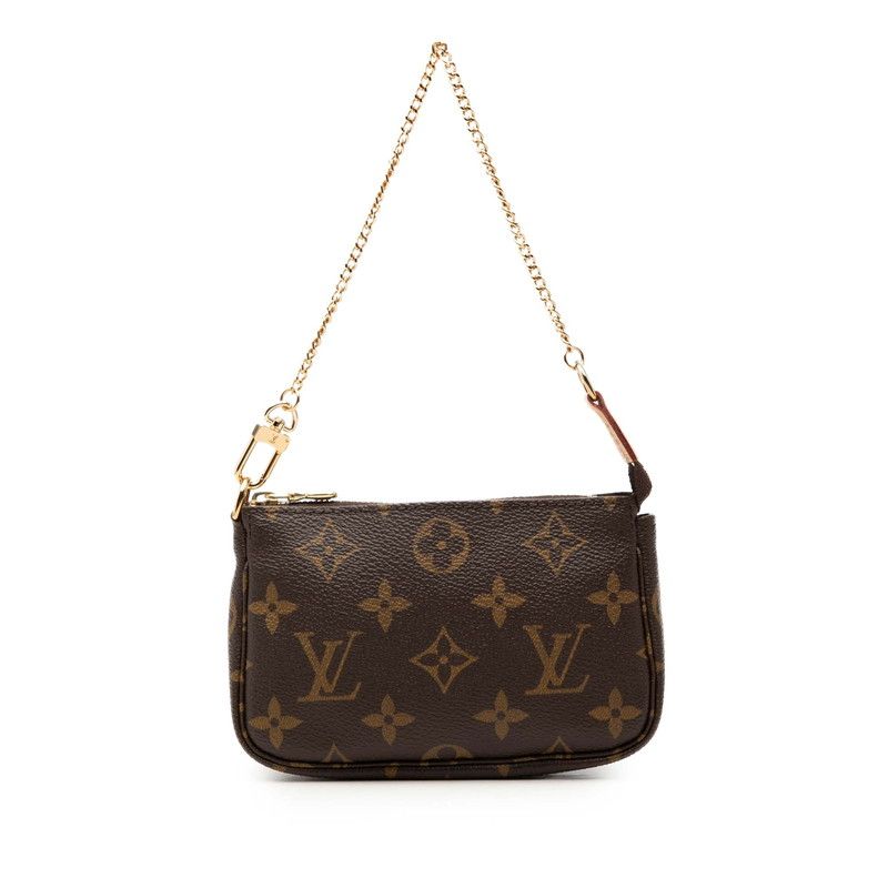 Louis Vuitton Monogram Mini Pochette Soirle Chain Handbag Pouch Brown Leather