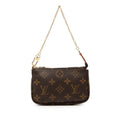 Louis Vuitton Monogram Mini Pochette Soirle Chain Handbag Pouch Brown Leather