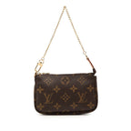 Louis Vuitton Monogram Mini Pochette Soirle Chain Handbag Pouch Brown Leather