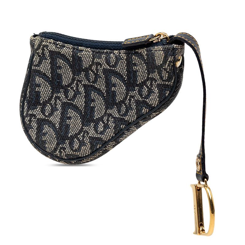 Dior Trotter Saddle Coin Case Mini Pouch Navy Canvas Leather