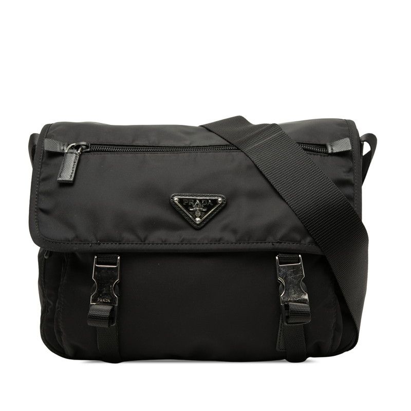 Prada Crossbody Shoulder Bag Black Nylon Leather
