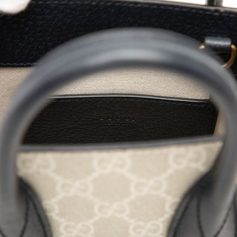 Gucci GG Supreme Mini Tote Shoulder Bag 2-Way Natural Navy Leather — view 7