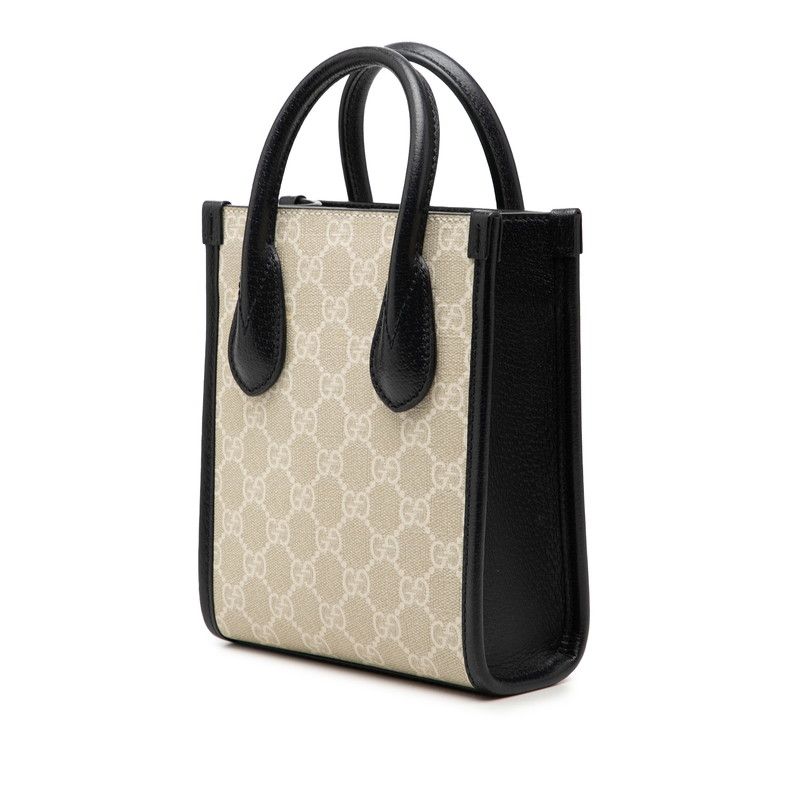 Gucci GG Supreme Mini Tote Shoulder Bag 2-Way Natural Navy Leather — view 2