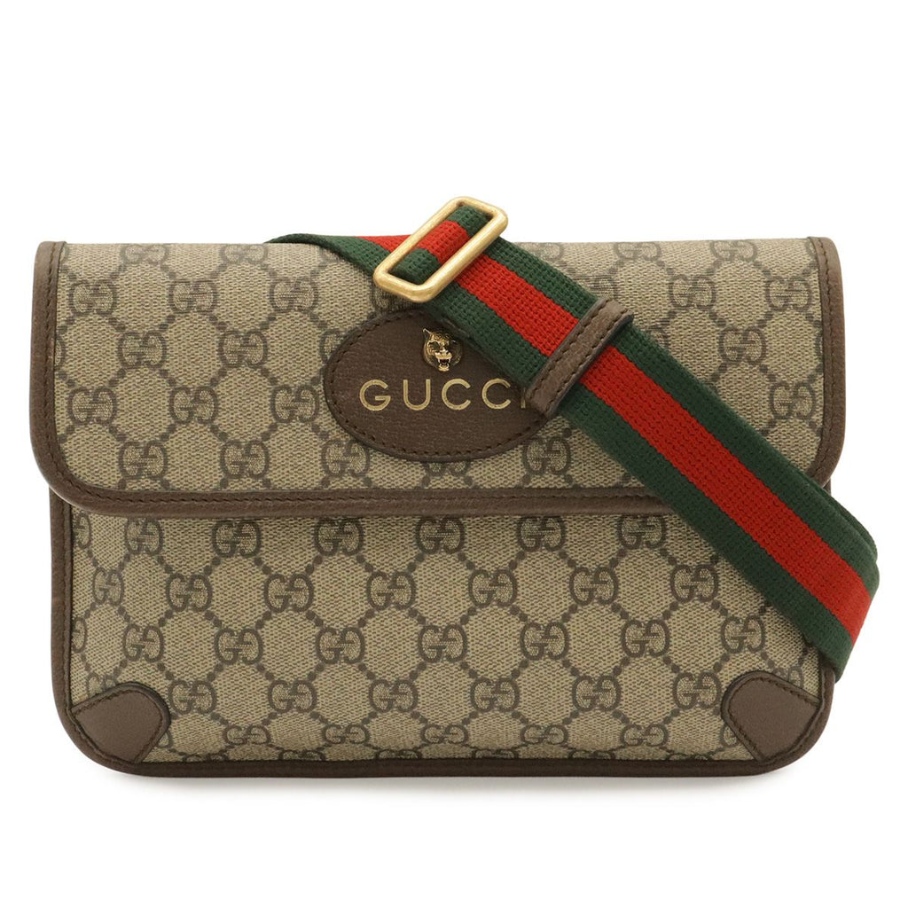 Gucci GG Supreme Metal Cat Head Sherry Line Belt Bag Leather Khaki Beige Mocha