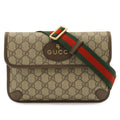 Gucci GG Supreme Metal Cat Head Sherry Line Belt Bag Leather Khaki Beige Mocha