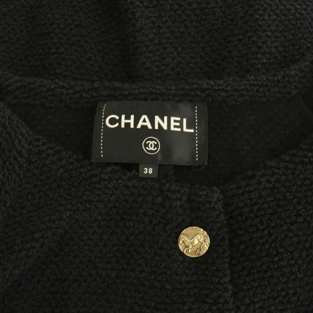 Chanel 18c Hose Button Tweed Cardigan 3/4 Sleeve 38 Black — view 6