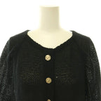 Chanel 18c Hose Button Tweed Cardigan 3/4 Sleeve 38 Black — view 4