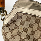 Gucci Shoulder Bag GG Pattern Bamboo Canvas Beige White — view 4