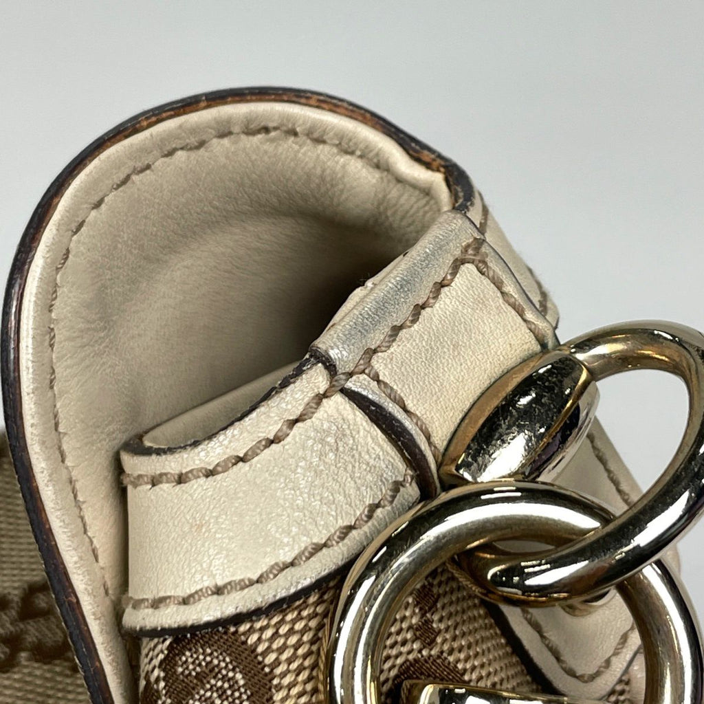 Gucci Shoulder Bag GG Pattern Bamboo Canvas Beige White — view 5
