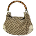 Gucci Shoulder Bag GG Pattern Bamboo Canvas Beige White