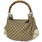 Gucci Shoulder Bag GG Pattern Bamboo Canvas Beige White