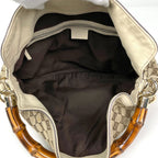 Gucci Shoulder Bag GG Pattern Bamboo Canvas Beige White — view 8