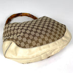 Gucci Shoulder Bag GG Pattern Bamboo Canvas Beige White — view 2
