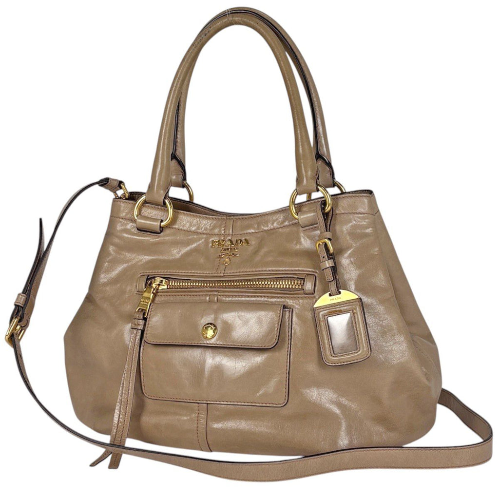 Prada Handbag 2-Way Leather Beige
