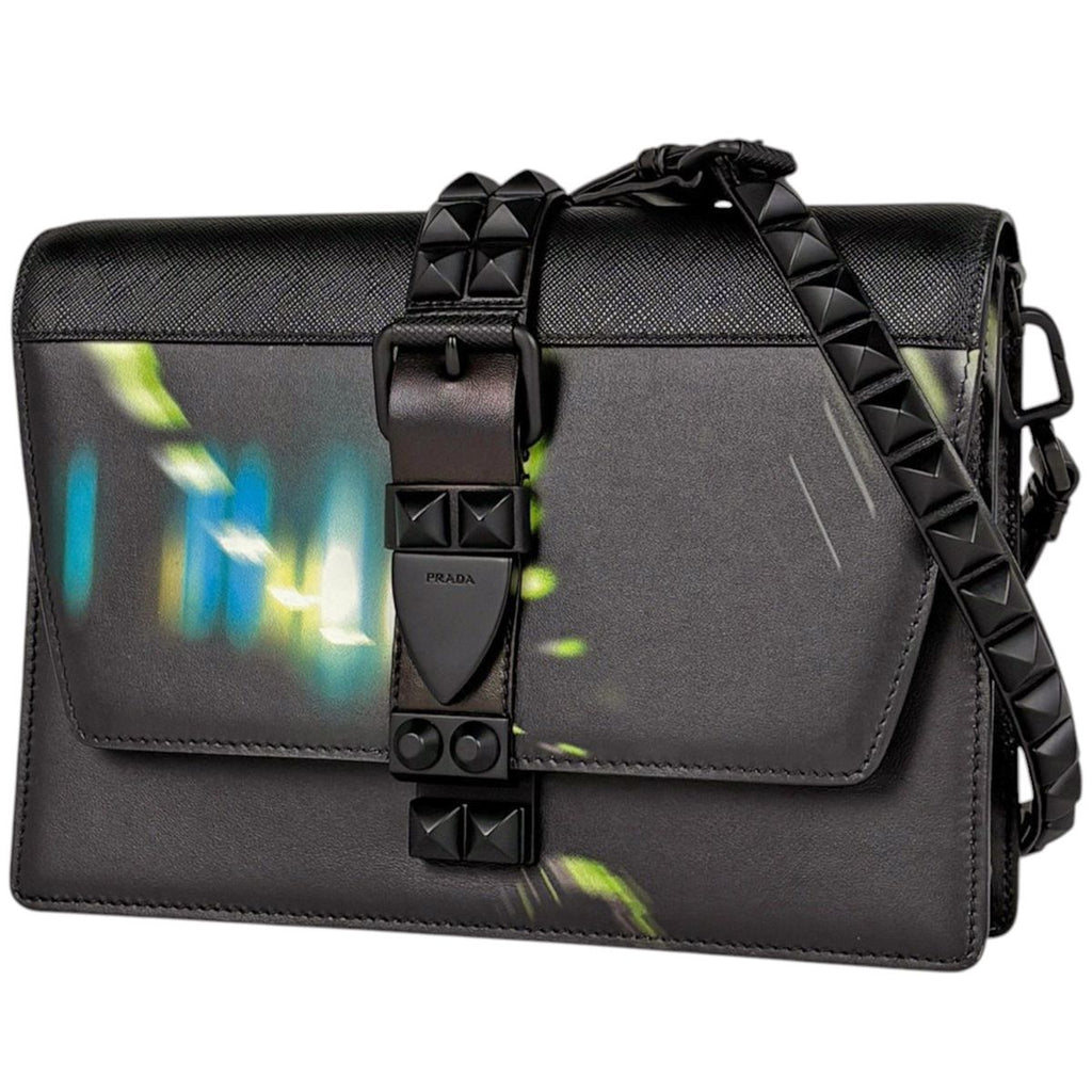 Prada Shoulder Bag Extra Studs Saffiano Leather Nero
