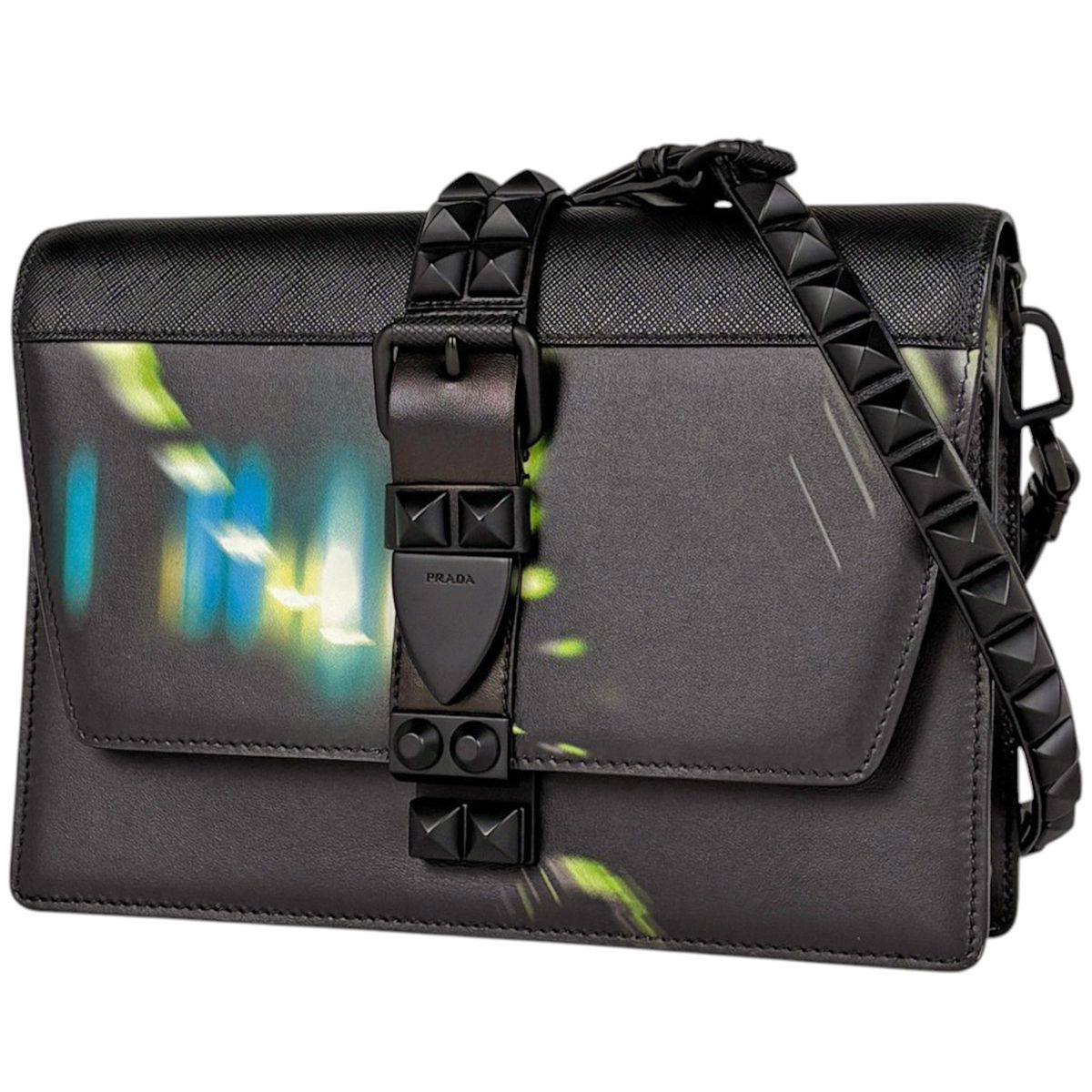 Prada Shoulder Bag Extra Studs Saffiano Leather Nero