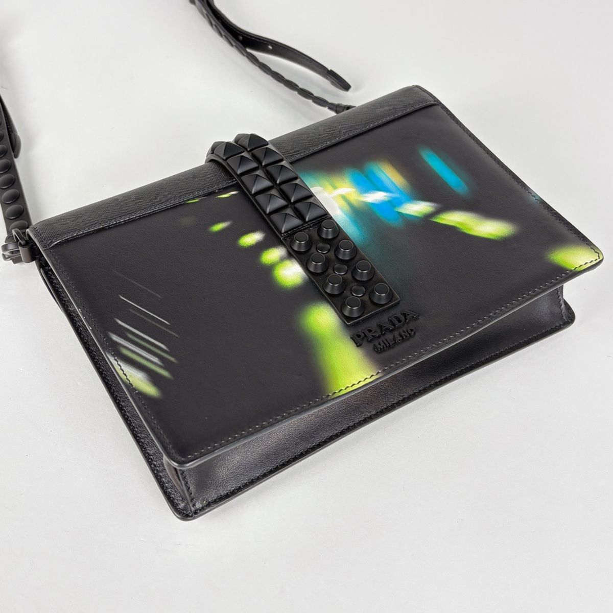 Prada Shoulder Bag Extra Studs Saffiano Leather Nero — view 2