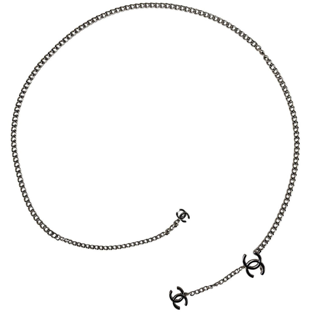 Chanel Belt CC Logo Chain Silver Plated Necklace