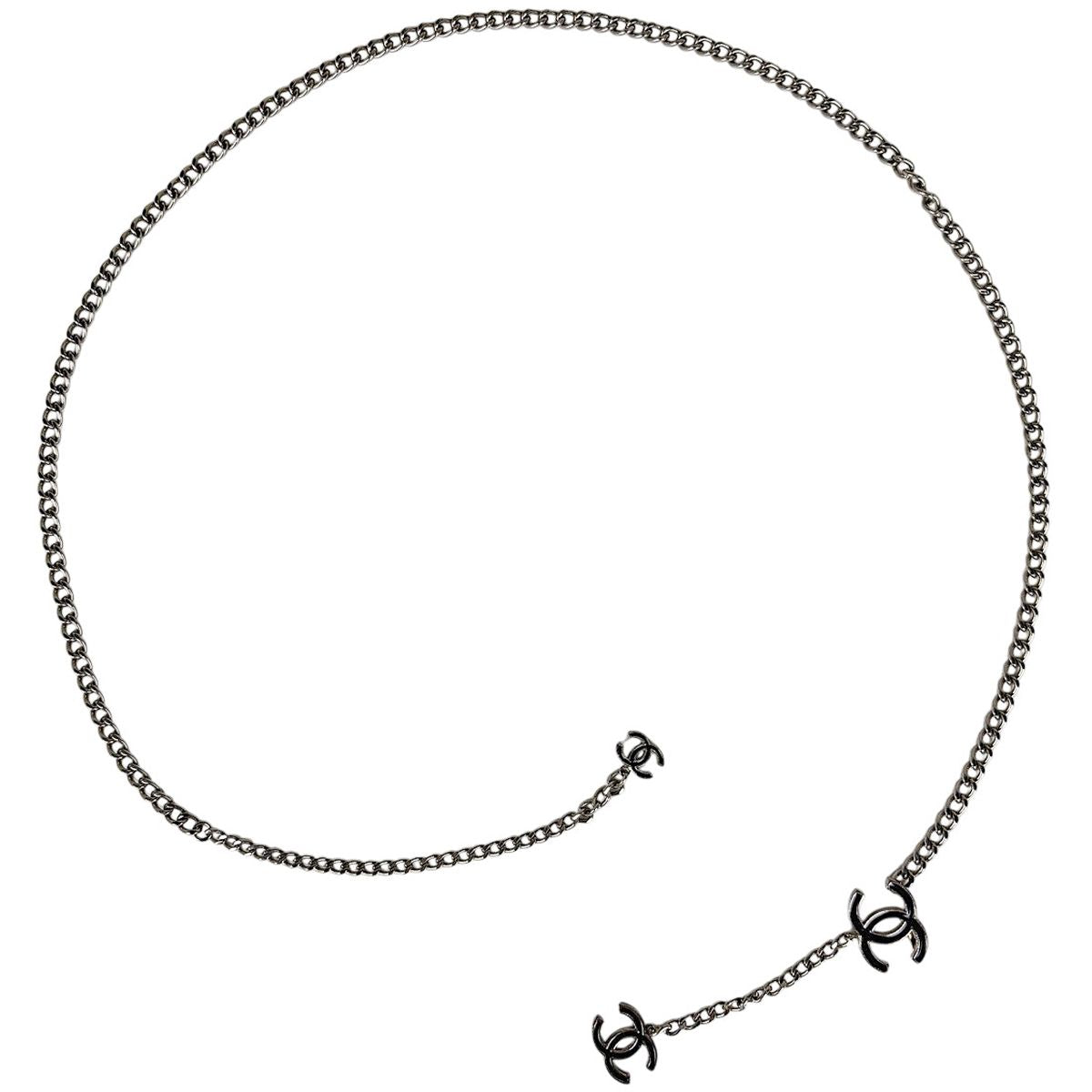 Chanel Belt CC Logo Chain Silver Plated Necklace