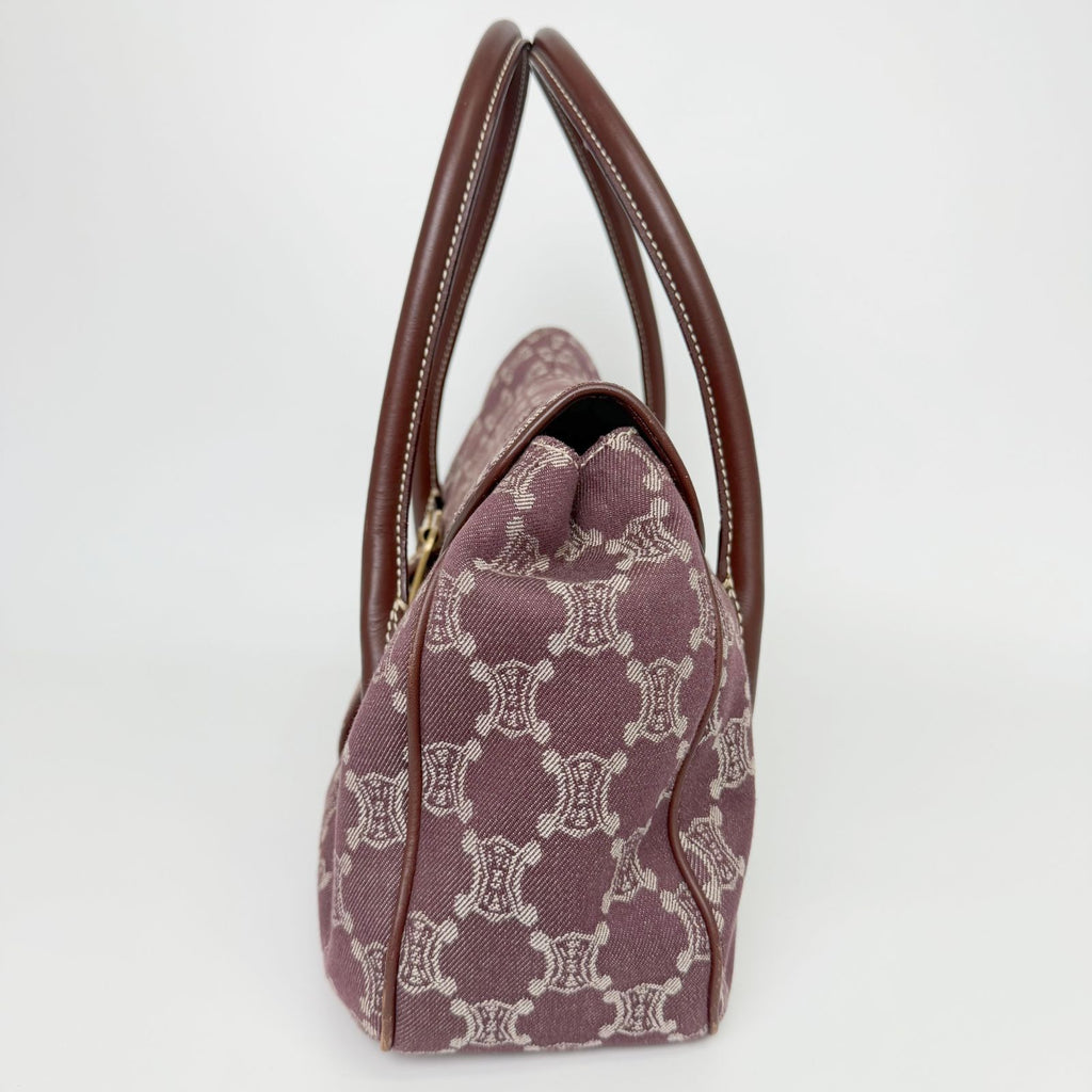 Celine C Macadam Buckle Tote Bag Canvas Leather Bordeaux Brown Gold Vintage — view 5