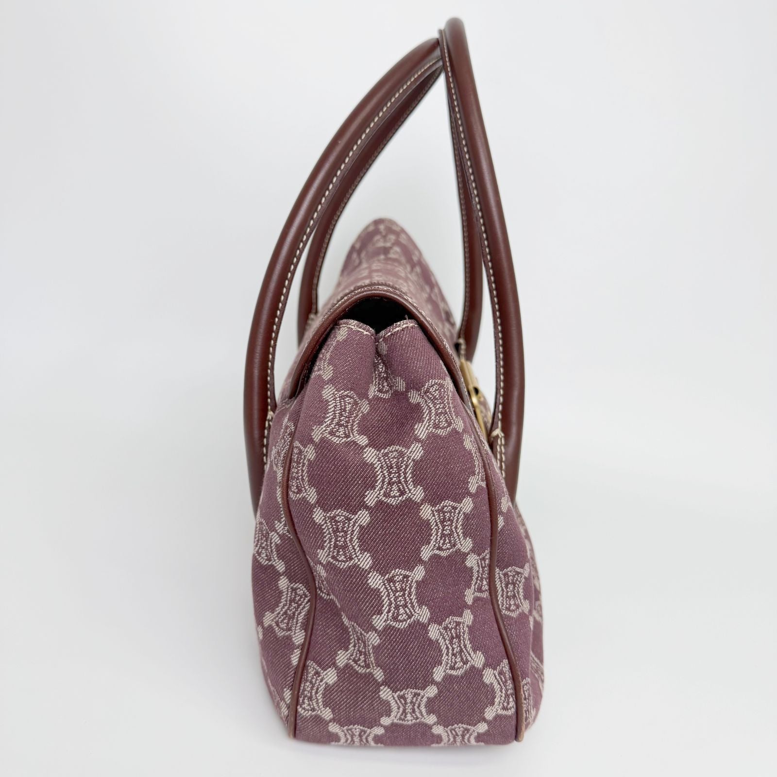 Celine C Macadam Buckle Tote Bag Canvas Leather Bordeaux Brown Gold Vintage — view 7