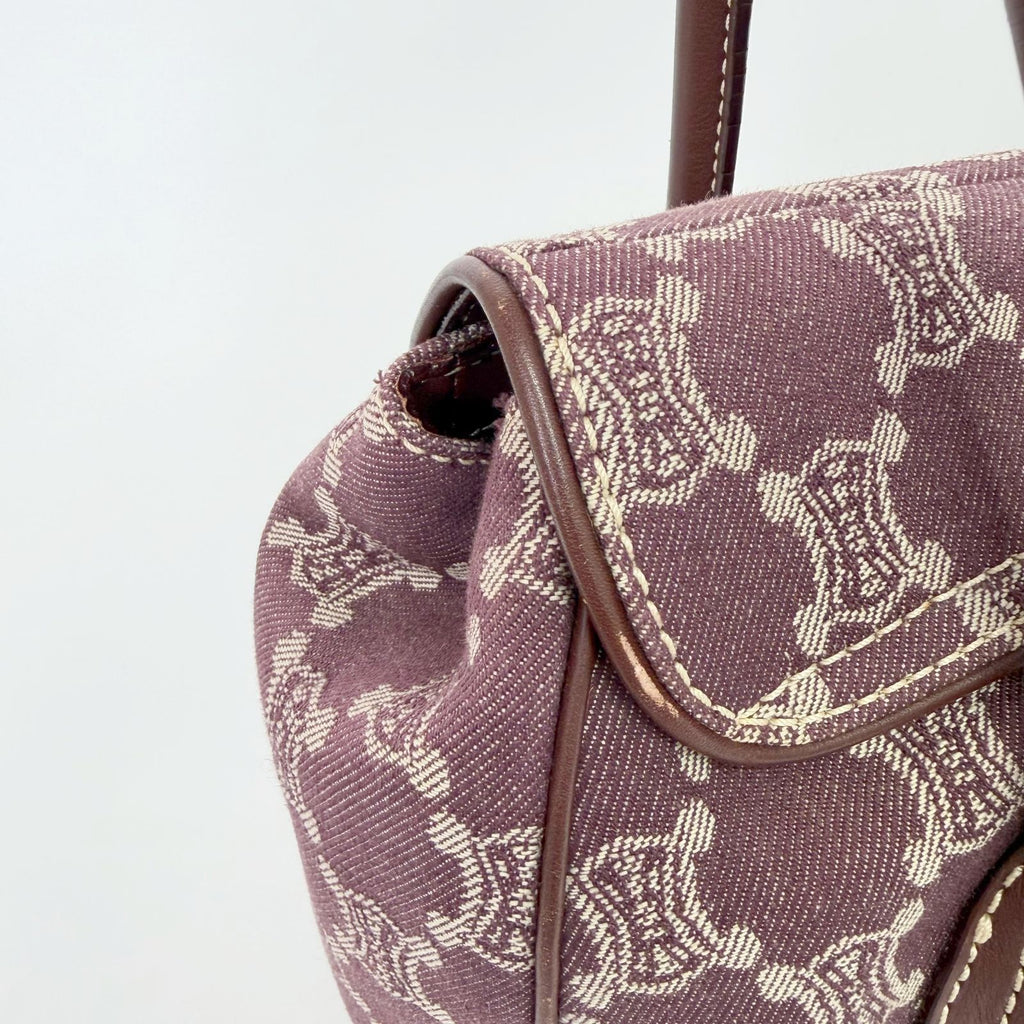 Celine C Macadam Buckle Tote Bag Canvas Leather Bordeaux Brown Gold Vintage — view 6